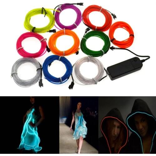 2M 5M Glow EL Wire DIY Flexible Neon Light Glow Rope Tape Cable LED String Light For Party Dance Car Decoration