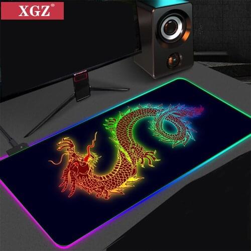 Xgz900x400mm RGB Gaming Mouse Pad Large Xxl Red Dragon Pattern LED Lighting Mouse Pad Player Computer Desk Mat Non-slip Csgo