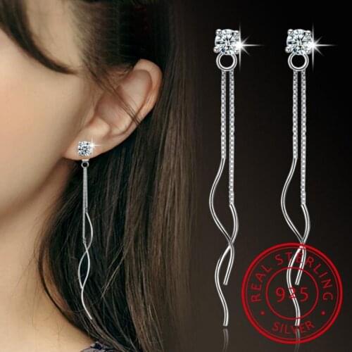 Exquisite 925 Sterling Silver Long Tassel Earrings For Women Cubic Zirconia Earrings Brincos de Prata S-E173
