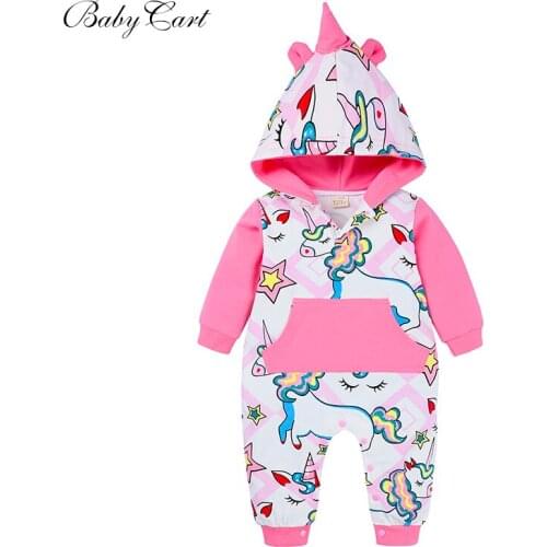 Newborn Infant Rompers Dinosaur Print Hooded Baby Boys Girls Jumpsuits