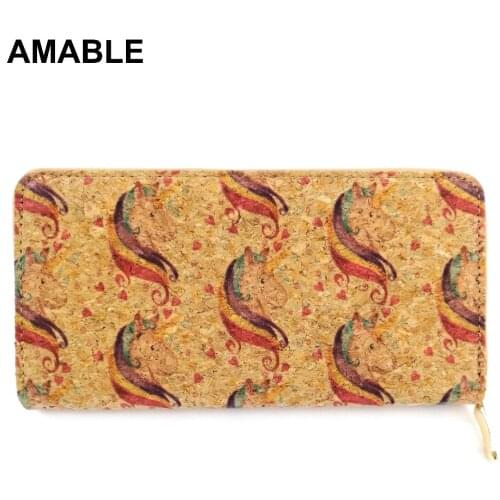 UNICORN PATTERN WALLET ZIPPER CORK PURSE LONG CORK WALLET
