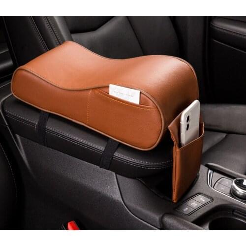 Leather Car Central Armrest Pad Black Auto Center Console Arm Rest Seat Box Mat Cushion Pillow Cover Vehicle Protective Styling