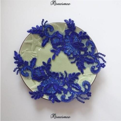 4Pairs Delicate Wedding Venice Floral Sequins Neckline Lace Applique Glitter Lace Patch Dress DIY Lace Sewing Accessories 24X7cm