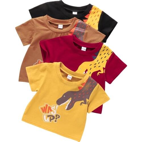 2021-04-20 Lioraitiin 0-3Years Toddler Little Boys Summer T-shirt Cartoon Dinosaur Letter Printing Short Sleeve Top Clothes