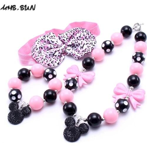 MHS.SUN Cartoon Kid Chunky Necklace&Bracelet Set Bubblegum Bead Baby Girl Chunky Necklace Jewelry Set For Toddler Children