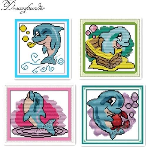 The little dolphin cross stitch kit aida 14ct 11ct count printed canvas stitches embroidery DIY handmade needlework