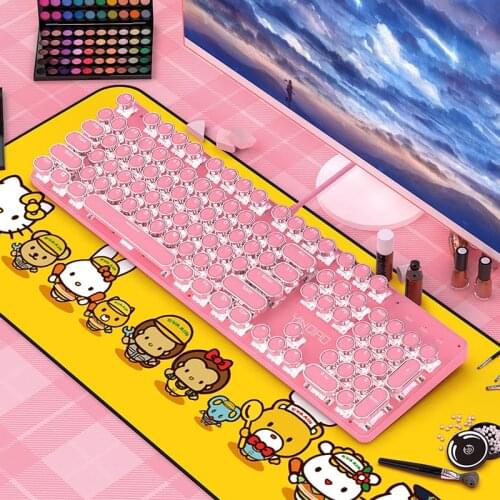 Real mechanical keyboard green axis cute girl net red girl heart pink round button game punk