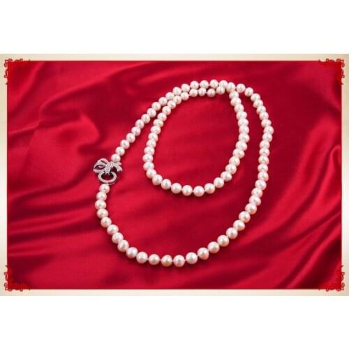 Natural freshwater pearl 8-9MM white pearl sweater necklace women fashion long versatile simple 30"