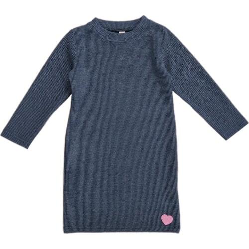 Toddler Kid Baby Girls Winter Autumn Warm Knitted Dress Long Sleeve Heart Gray Dress Cotton Warm Dresses Sweaters