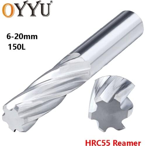 OYYU Tungsten Steel Spiral Flutes Reamer H7 HRC55 CNC 6mm 8mm 10mm 12mm 20mm Carbide Lengthened Chucking Reamers Straight Shanks