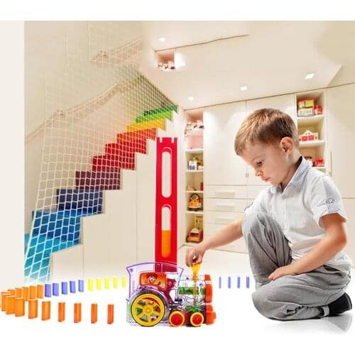 Plastic Domino Brick Train DIY Automatic Laying Domino Electric Car Toy with Light Sound Children Educational Block Game