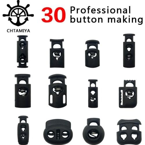 Plastic Round Simple Spring Button loosening adjustment black bell rope Tighten the ankle buckle two-hole raincoat pig for women