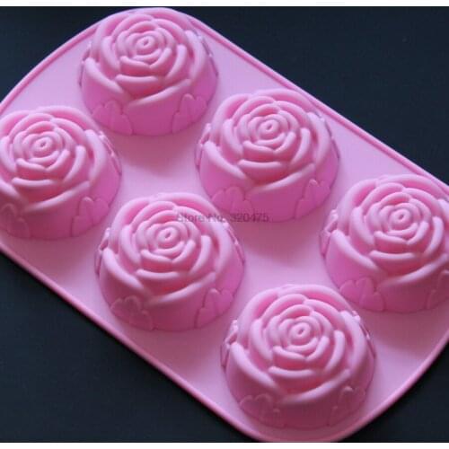By dhl 200pcs high quality silicone molds 6 lattices rose cake pudding molds handmade soap moulds