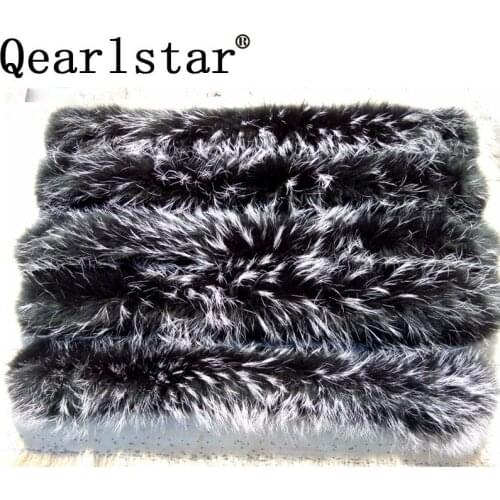 Qearlstar 2019 Real Raccoon Fur Collars Black Fur Scarf Women Winter Coat Parka Jackets Real Fur Hood Trim Collar 70*12cm Zxx122