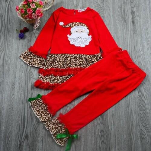 Toddler Girl Christmas Clothes Set Santa Claus Baby Girl Clothes Cotton Leopard Style Boutique Fall Clothes For Kids Costume