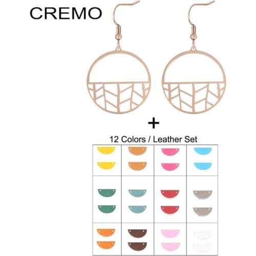 Cremo Trendy Boucle d'oreille femme Interchangeable Leather Earing Stainless Steel Branches Drop Earring for Women