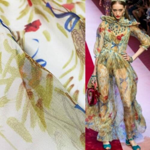 Spring Summer Printed Fabric Hand-painted Straw Pattern Printing Processing Chiffon Cloth by Meter for Dresses Shirt Tops