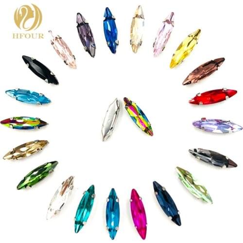 Hot sale 4x15mm Sliver base sew on rhinestones flatback glass crystal loose rhinestones with holes diy clothing accessories