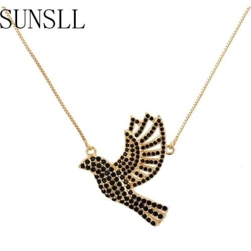 SUNSLL New Arrival Hot Selling Gold Copper White/Black Cubic Zirconia Flying Bird Shape Pendant Necklace Jewelry Feminina Gift