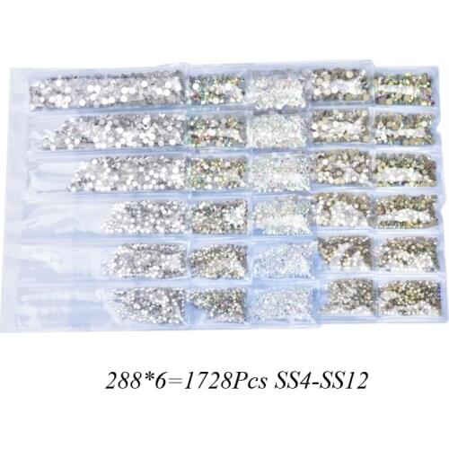 Swarovsk 1728Pcs SS4-SS12 Nails Art Decorations Crystal Rhinestone Nude crystal AB Non Hotfix flatback Rhinestones for Nails