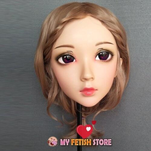 Wei-01) Gurglelove Female Sweet Girl Resin Half Head Kigurumi BJD Mask Cosplay Japanese Anime Role Lolita Mask Crossdress Doll