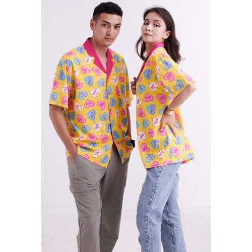 Love for Ever Couples Women Shirts Blouses Blusas Hip Hop Hawaiian Geometirc Anime Graphic Printed Collar Button Up Tops