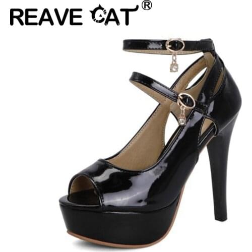 REAVE CAT 2021 New Women Pumps Peep-Toe 12cm Super High Thin Heels Platform Buckle Sexy Club All-Match Big Size Summer A3366