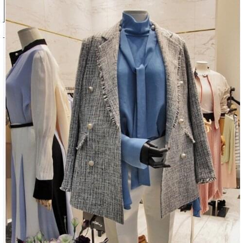 2018 New Spring and Autumn Womens Retro Tassel Long Sleeve Suit Jacket Female Casual Double Breasted Blazer Coat Outwears