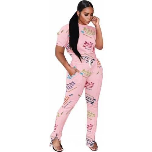 2021 Summer New T-shirt 2 Pieces Suit Women Round Neck Long Sleeve Top + Pantsuit African Fashion Sexy Print 2 Pieces Suit
