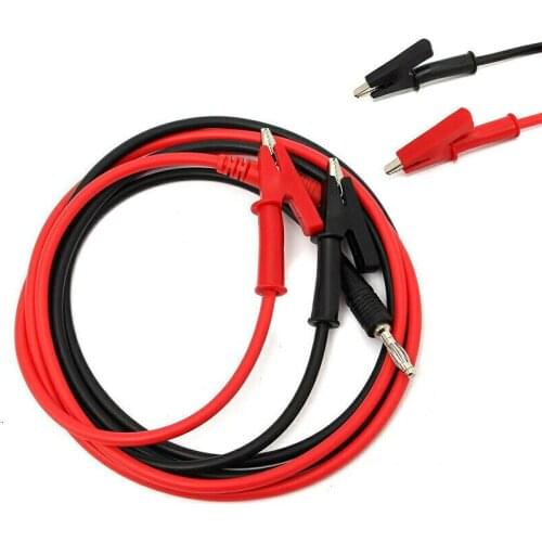 2pcs 4mm High Quality Copper Banana Plug to Alligator Cilp 15A Banana Plug to Alligator Clip Cable Leads 1M For Testing Probe