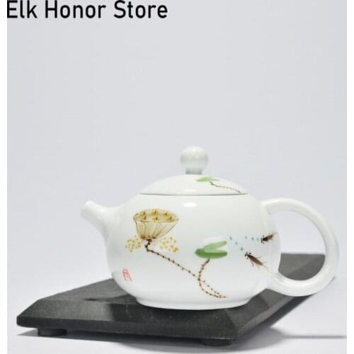 200ml Retro Wihte Jade Porcelain Teapot Handmade Xishi Pot Hand Painted Lotus Art Tea Maker Kung Fu Tea Master Pots Teaware Gift