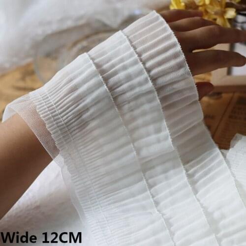 12CM Wide Three Layers White Chiffon Pleated Fabric Fringe Ribbon Lace Edging Ruffle Trim Dresses Curtains DIY Sewing Supplies