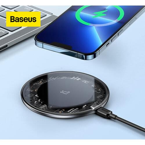 Baseus 15W Fast Wireless Charger For iPhone 12 X 11 Max For Airpods Visible Qi Wireless Charging Pad For Samsung S10 S9 Note 10