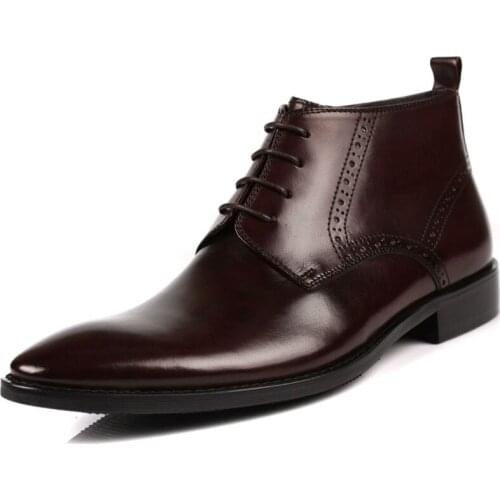 Italian Business Man Formal Ankle Boots Retro Brogue Pointed Toe Zipper Top Brand Genuine Leather Wedding Party Male Dress Shoes