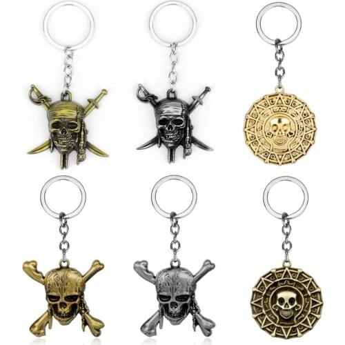 Pirates of the Caribbean Keychain Captain Jack Sparrow Mask Skull With Crossbones Key Holder men gifts