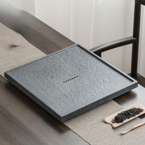 Black Kung Fu Chinese Tea Tray Stone Square Ceremony Marble Tea Tray Luxury Serving Drain Plateau Noir Kitchen Teaware ZP50CP