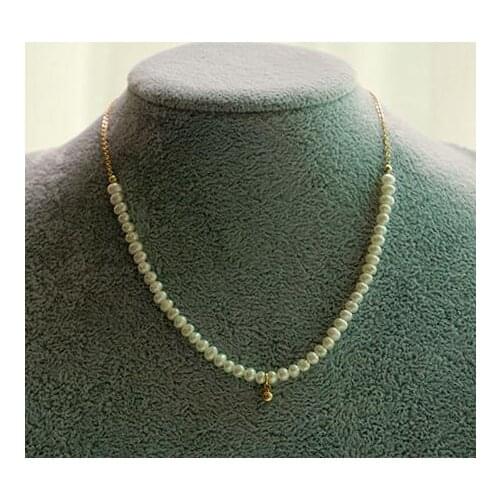 Handmade Choker Pearl Necklace White Color 3-4mm Real Natural Freshwater Pearl Gold Beads Charm Jewelry Girl Women Gift