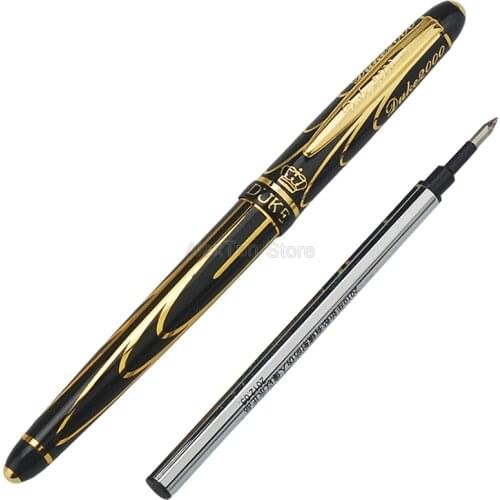Duke Designer Pioneer Roller Ball Pen Advanced Chromed Golden & Black Lines Office & Home Fountain Pen With Gift Box Supplies