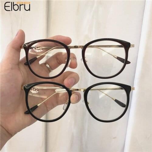Elbru Metal Round Frame Plain Glasses Daily Travel Shopping Photograph Fashion Trend Item Plain Glasses Retro Glasses Frame