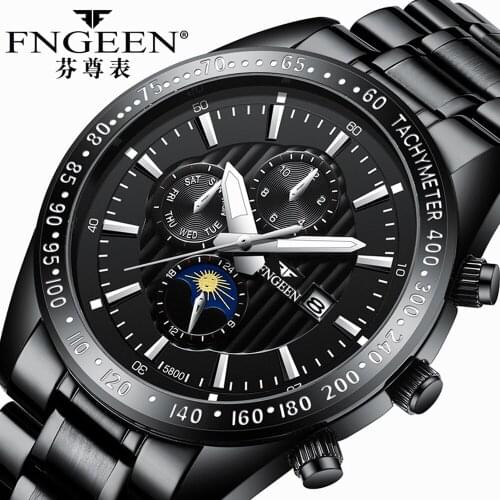 FNGEEN Black Quartz Watch Men 2020 Fashion Luxury Casual Decoration Wristwatch Date Male Clock Luminous Display Mens Watches