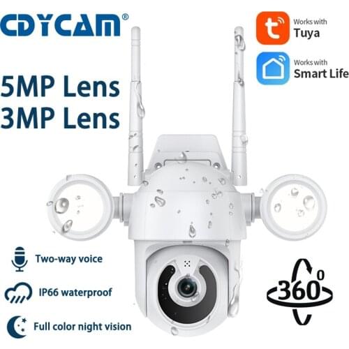 Tuya Smart Life PTZ Camera 5MP/3MP Outdoor Auto Human Tracking IP Camera WiFi Video Surveillance Security IR Cam No Google/Alexa