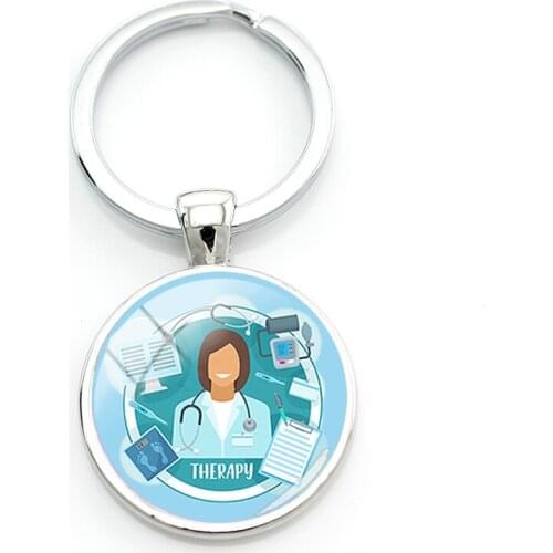 TAFREE Clinical Tools Silver-Plated Key Keychains Scalpel Pacemaker Syringe Pattern Keyholders Glass Dome Ornament For Therapy