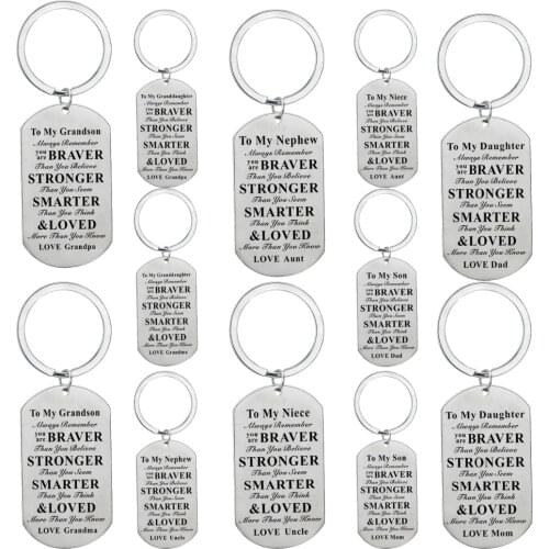 To My Grandson Granddaughter Nephew Niece Son Daughter Stainless Steel Dog Tag Keychain Key Ring Inspirational Birthday Gift