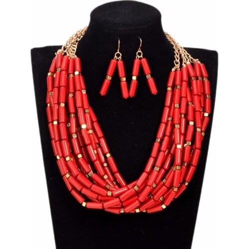 2 Color Handmade Multi layer Acrylic Beads Necklace/Earring Sets African Beads Jewelry Sets Fashion Nigerian Wedding Bridal