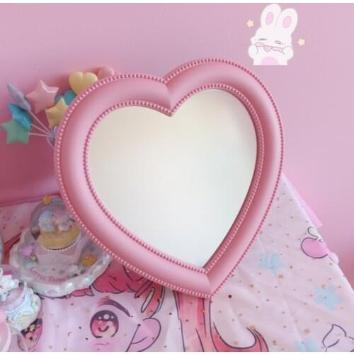 Korean pink mirror wall-mounted room Love Decoration Girl Heart Pink Colour Peach Makeup Dressing Mirror