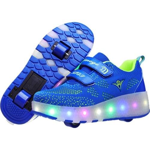 Size 28-40 LED Glowing Roller Skate Shoes with Lights for Children Boys USB Charged Luminous Sneakers on Double Wheels Kid Girls