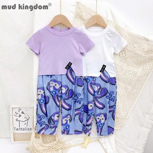 Mudkingdom T-shirts Pants Sets Mother Daughter Family Matching Clothes Summer Casual Letter Tops Cartoons Loose Trousers Outfits