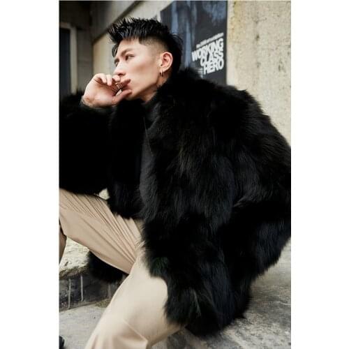 New real genuine natural raccoon fur coat mens fashion stand collar jacket warm winter outwear