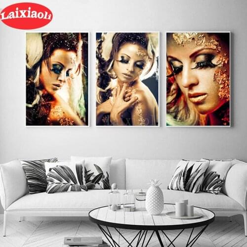Full Square round drill Diamond painting 5D gold woman Diamond embroidery kits nude girl art Cross stitch mosaic 3 pcs new decor