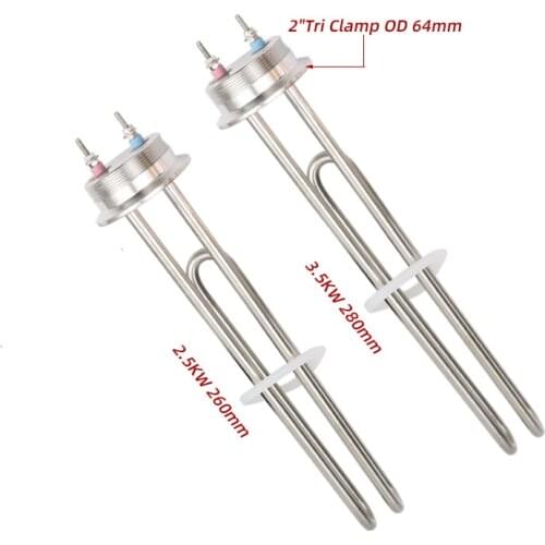 220v Heating Element 2.5kw/3.5kw 2"Tri Clamp OD64 Immersion Water Heater Brewing Heating Element